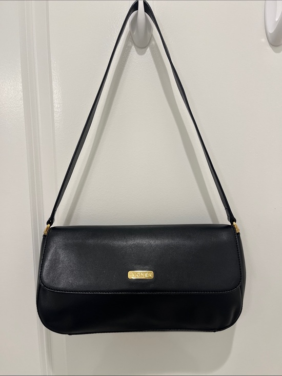 Etienne Aigner Handbags - Etienne Aigner Black Leather Shoulder Bag with Gold-Classic Elegant Minimalist